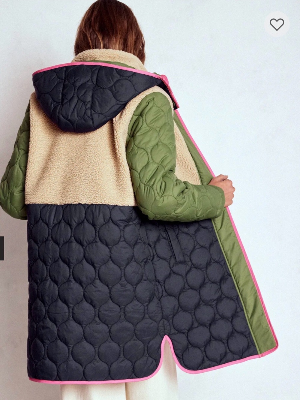 Boden- Women's Quilted Hooded Coat- Borg Mix Coat - Picture 3 of 4